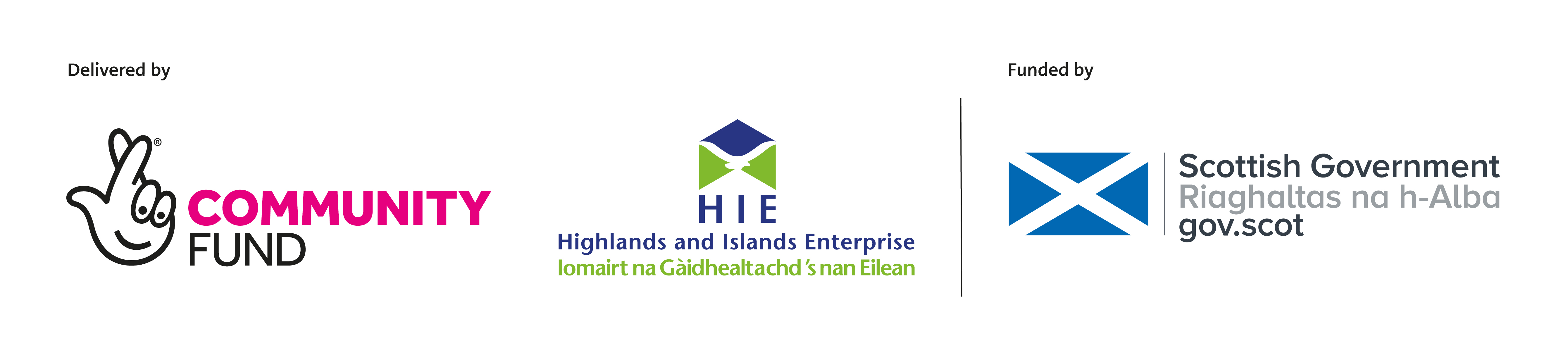 Delivered by The National Lottery Community Fund, Highlands and Islands Enterprise and funded by Scottish Government Delivered by The National Lottery Community Fund, Highlands and Islands Enterprise and funded by Scottish Government