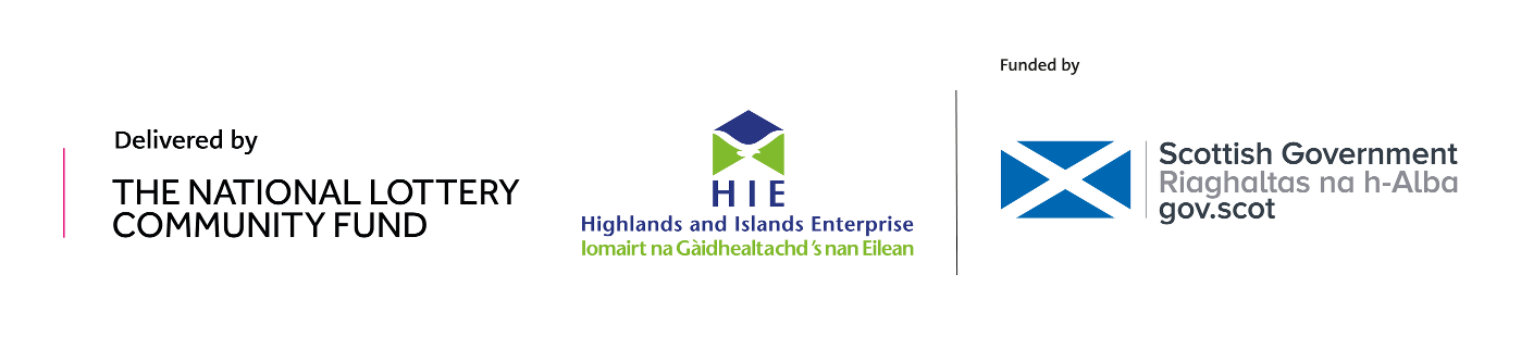 Logos of The National Lottery Community Fund, Highlands and Islands Enterprise and The Scottish Government