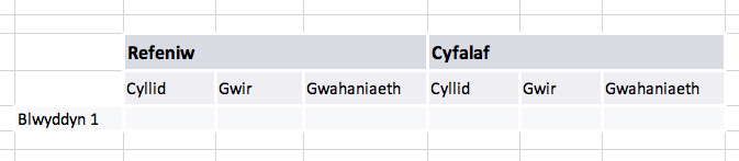 Enghraifft o’r wybodaeth rydym ei angen gennych