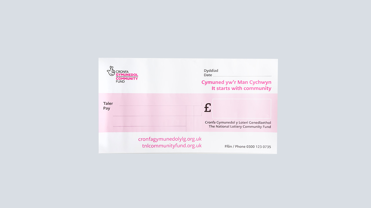 The National Lottery Community Fund Acknowledgement cheque